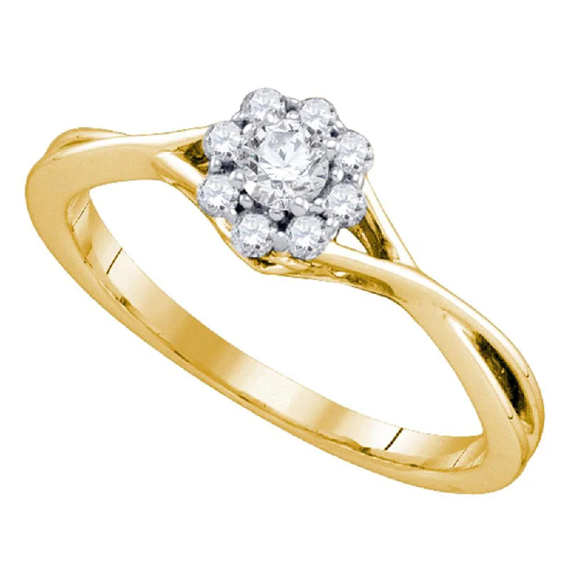 Knotted braid ring-14kt Yellow Gold Womens Round Diamond Flower Cluster Promise Ring 1/4 Cttw