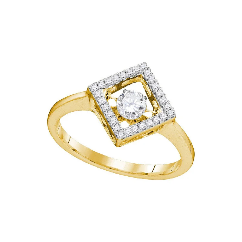 Tilted stone ring-14kt Yellow Gold Womens Round Diamond Moving Twinkle Solitaire Diagonal Square Ring 1/5 Cttw