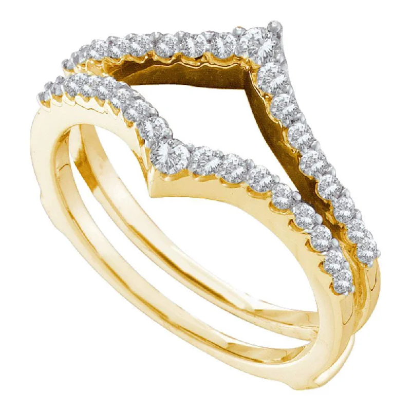 Shadow moon ring-14kt Yellow Gold Womens Round Diamond Ring Guard Wrap Enhancer Wedding Band 1/2 Cttw