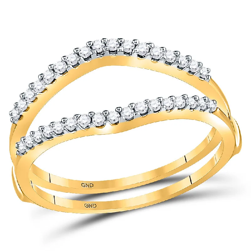 Shimmering cut ring-14kt Yellow Gold Womens Round Diamond Ring Guard Wrap Enhancer Wedding Band 1/4 Cttw