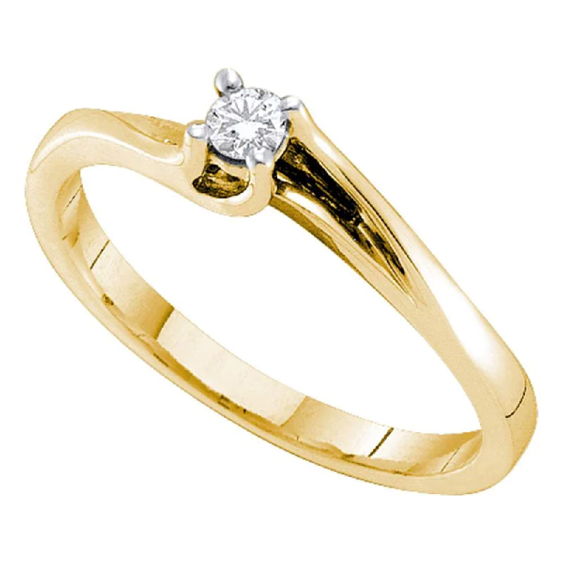 Branch-twist ring-14kt Yellow Gold Womens Round Diamond Solitaire Promise Ring 1/10 Cttw