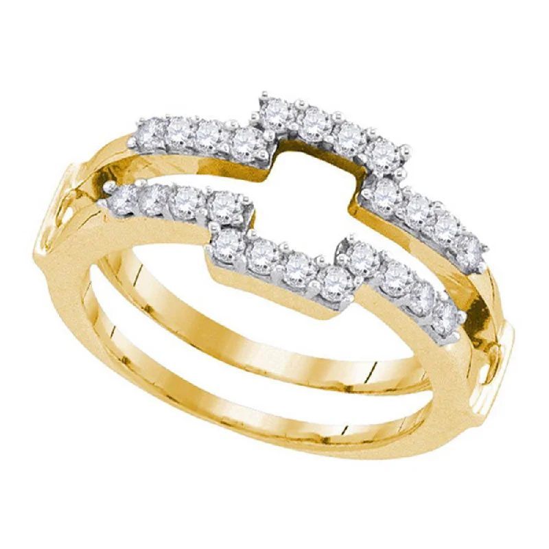 Bent gem ring-14kt Yellow Gold Womens Round Diamond Square Solitaire Enhancer Wedding Band 1/2 Cttw