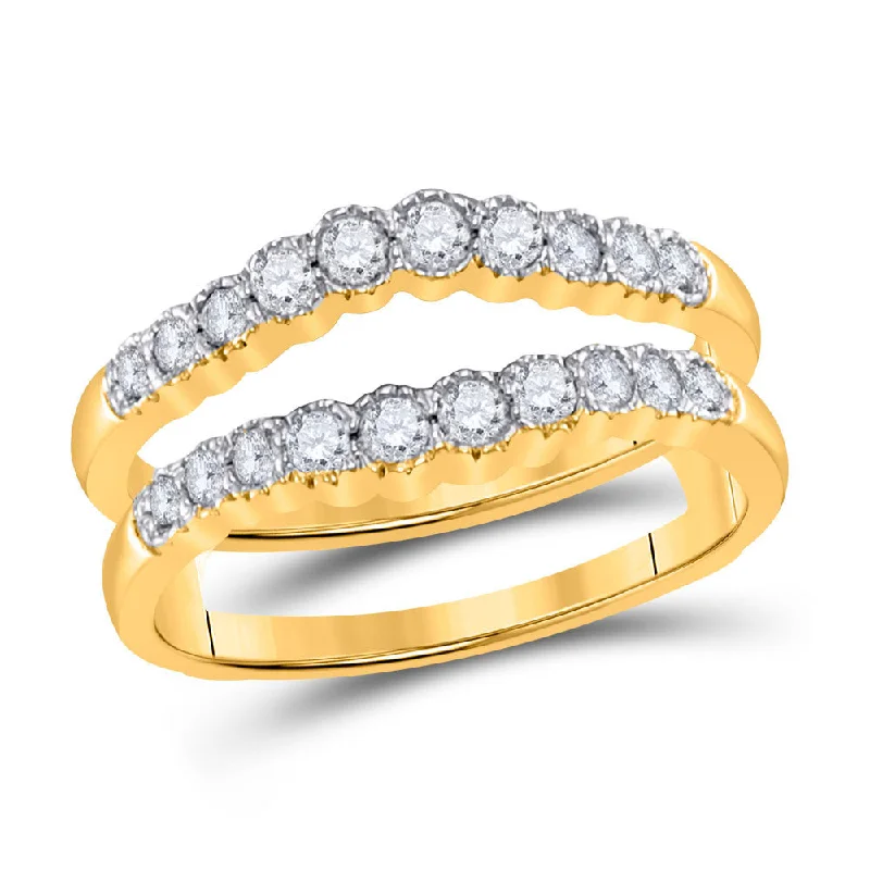 Coiled helix ring-14kt Yellow Gold Womens Round Diamond Wedding Wrap Ring Guard Enhancer 1/2 Cttw