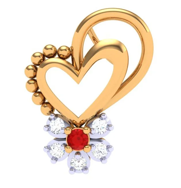 Glinting crystal necklace-18k Diamond & Red -stone Studded Heart Gold Pendant