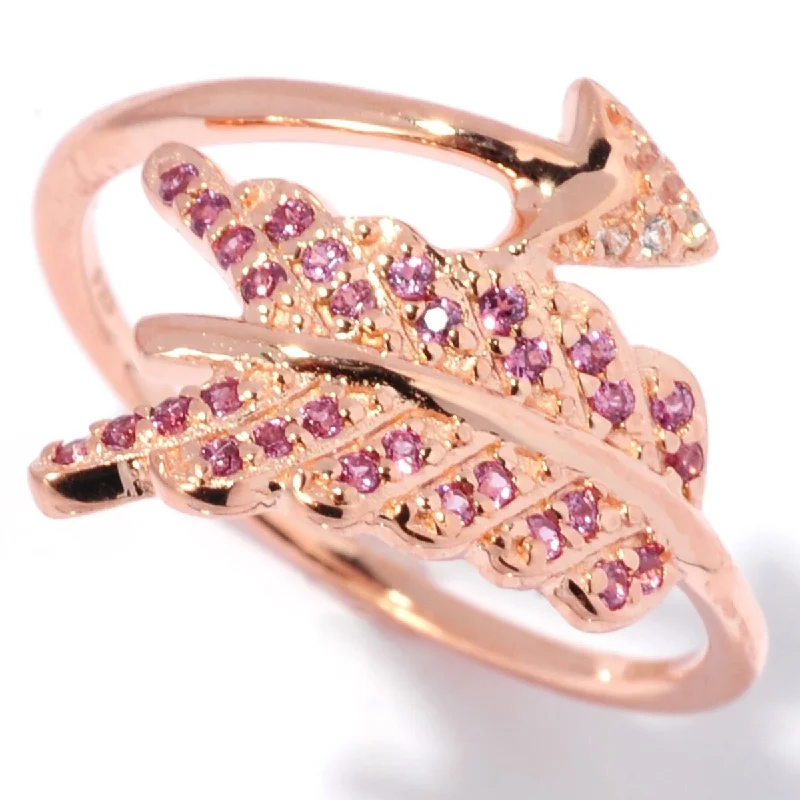 Vivid moonstone ring-18K Rose Vermeil Rhodolite & White Topaz Feathered Arrow Bypass Ring