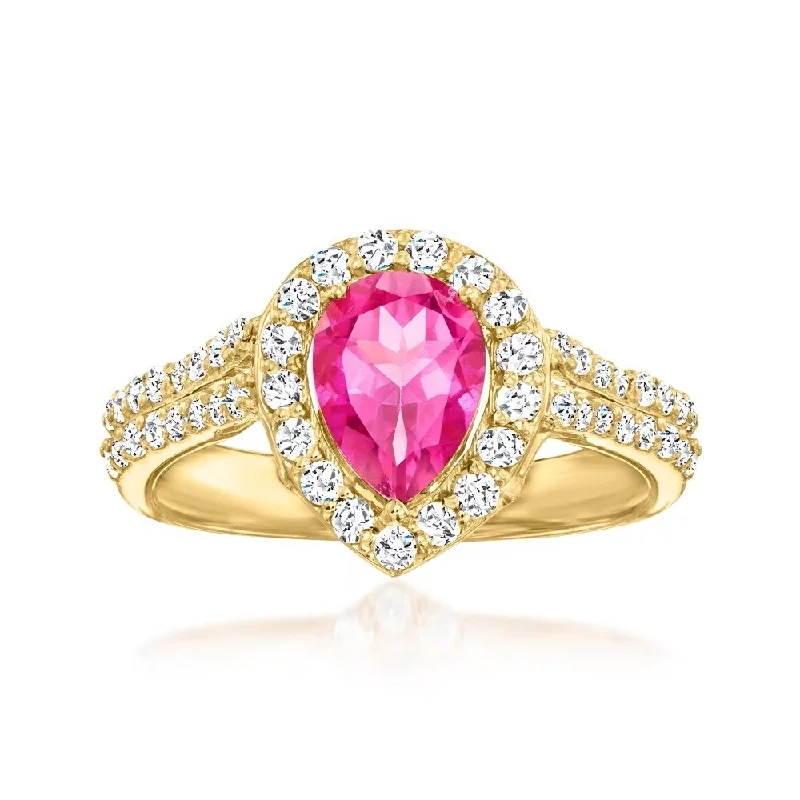 Sleek gem ring-18K Yellow Gold Over Sterling Silver Pink Topaz Gemstone Cluster Ring