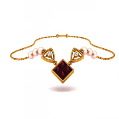 Incised gem necklace-18KT (585) Yellow Gold And Diamond Pendant For Women