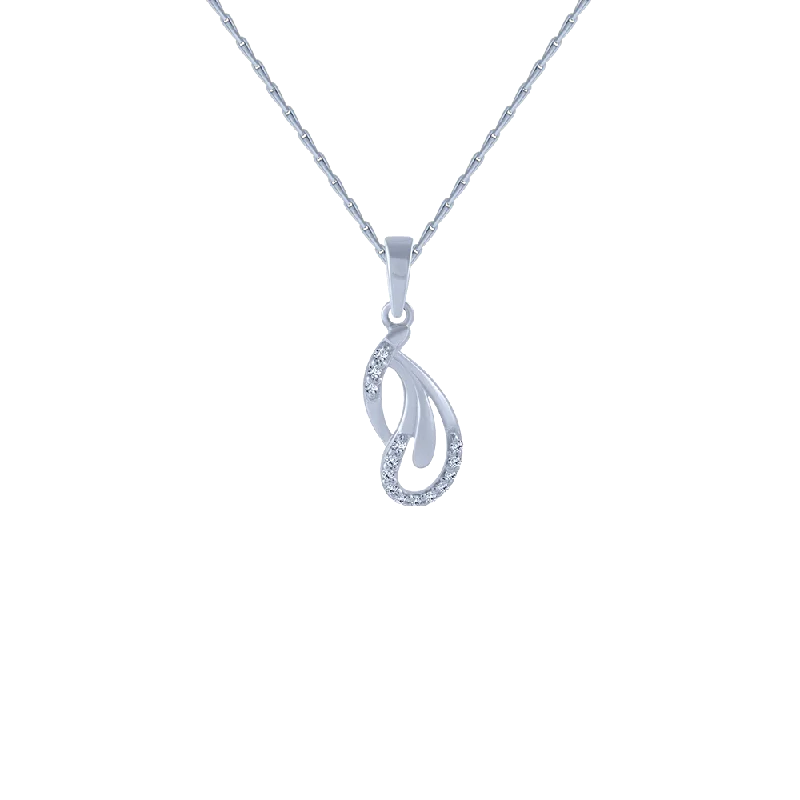 Incised design necklace-18KT (750) White Gold And Diamond Pendant For Women