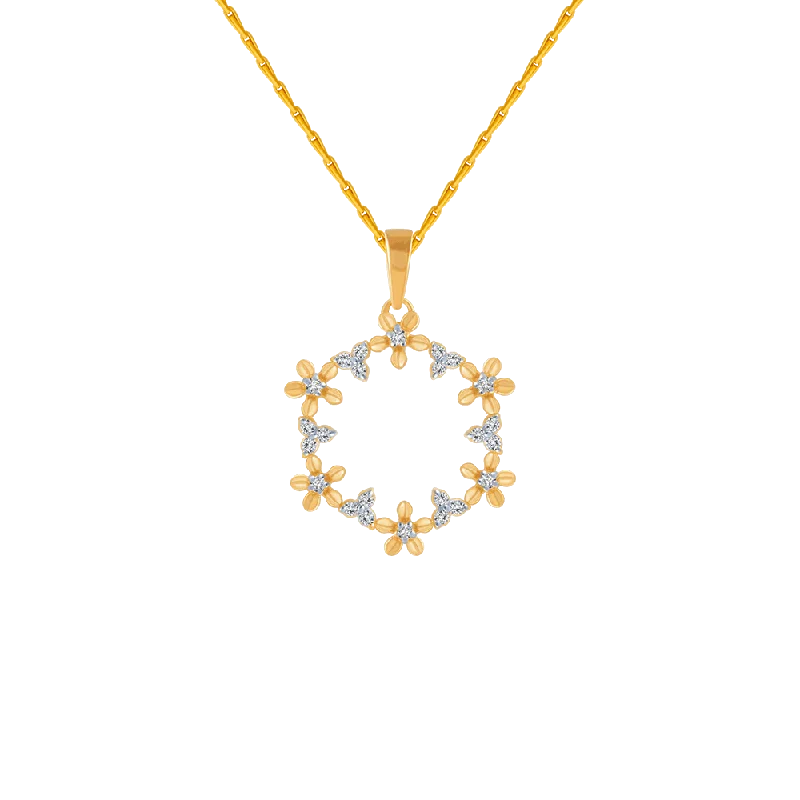 Cultural grooved necklace-18KT (750) Yellow Gold And Diamond Pendant For Women