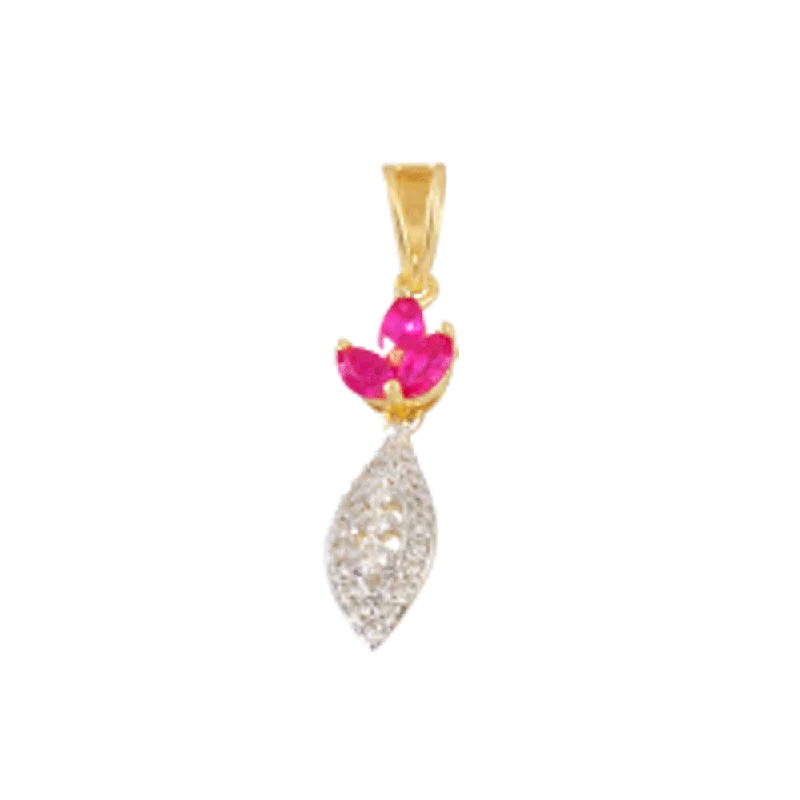 Antique-style opal necklace-18KT (750) Yellow Gold, Diamond And Ruby Pendant For Women