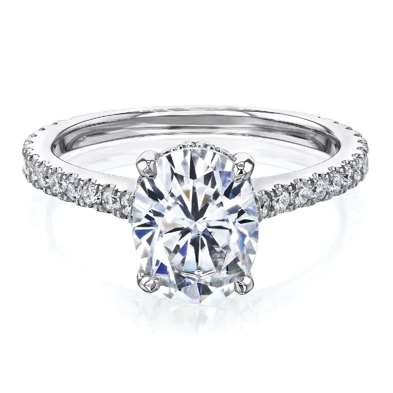 Flowing design ring-2.1ct Oval Forever One Moissanite Drop Halo Ring