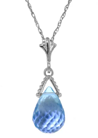 Coarse gem necklace-2.25 Carat Silver Necklace Natural Briolette Blue Topaz