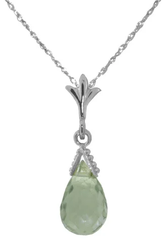 Matte quartzite necklace-2.25 Carat Silver Necklace Natural Briolette Green Amethyst