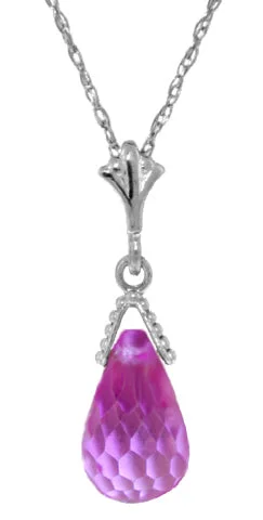 Rustic-edge necklace-2.25 Carat Silver Necklace Natural Briolette Pink Topaz