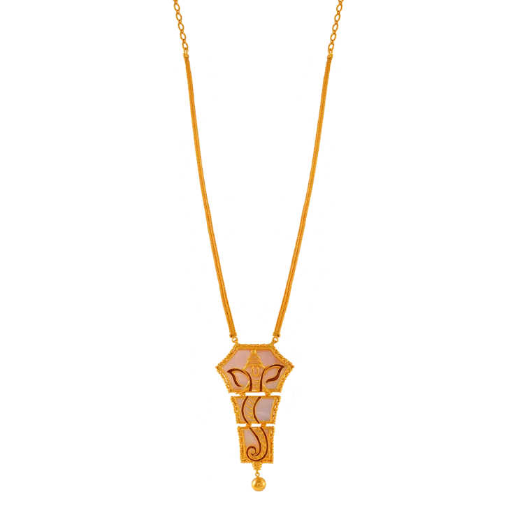 Flowing design necklace-22k Beautiful Gold Necklace With A Divine Motif Of Lord Ganesha