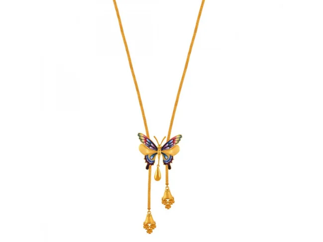 Branch-twist necklace-22k Butterfly Hope Pendant Gold Neckpiece