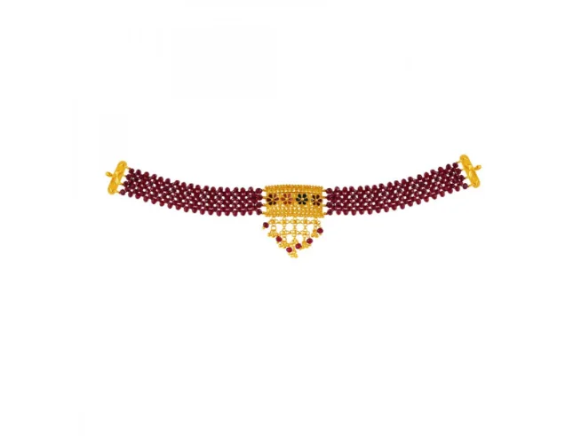 Orbit design necklace-22k Choker Necklace With Maroon Beads And Meenakari Work