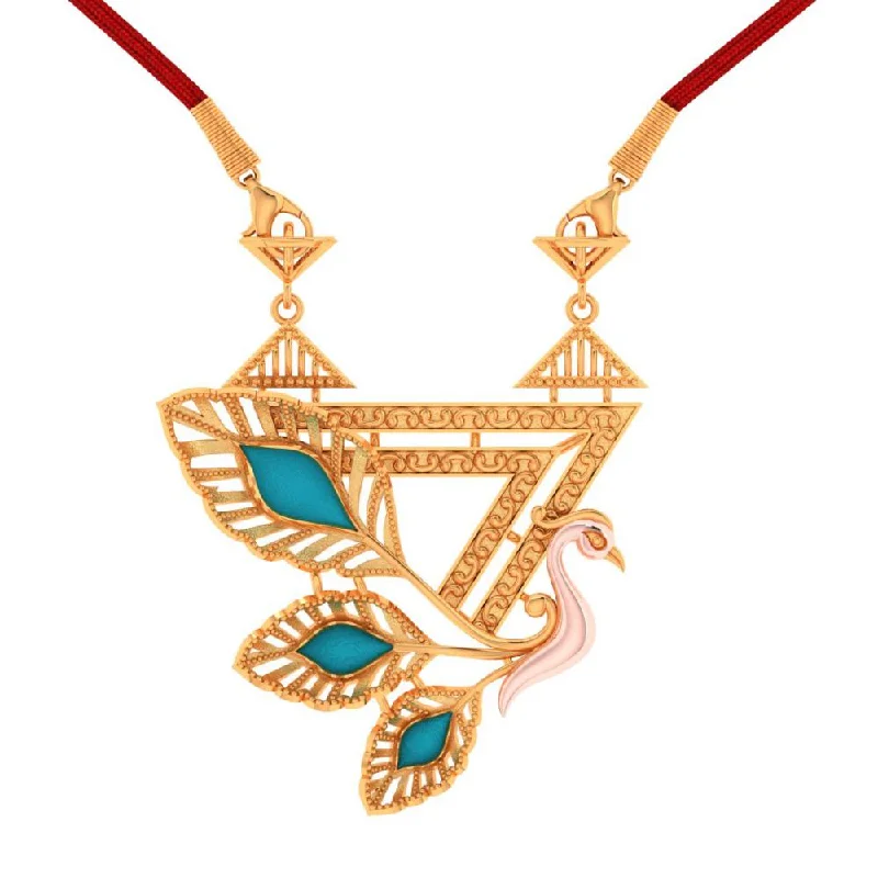 Diverse gem necklace-22k Gold Blue Colour Cantered Leafy Swan Necklace