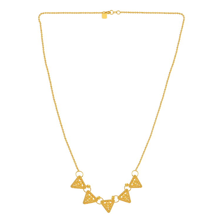 Slotted design necklace-22k Gold Necklace Engraved With Triangular Floral Work