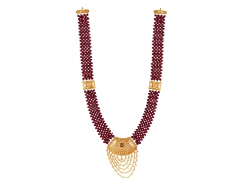 Vivid stone necklace-22k Gold Sitahar With Red Beads & Meenakari Detailing