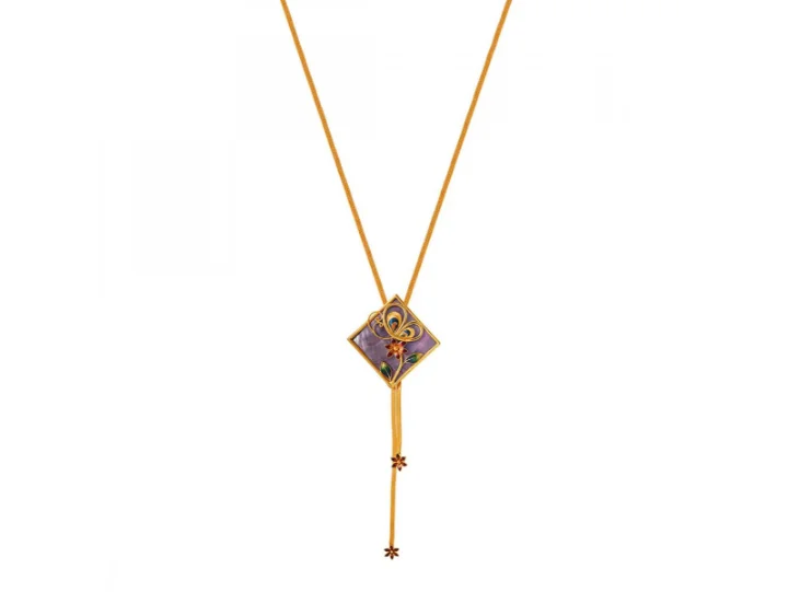 Paneled pattern necklace-22k Rhombus Pendant Meenakari Gold Fancy Neckpiece