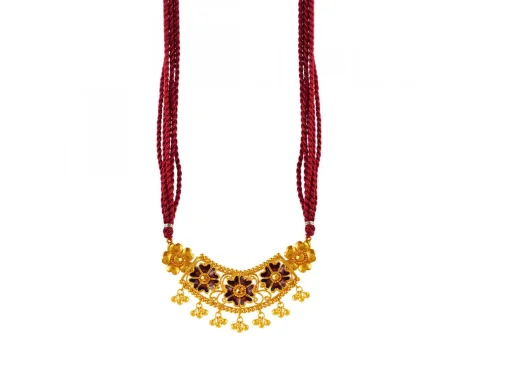 Protruding stone necklace-22k Triple Flower Meenakari Pendant