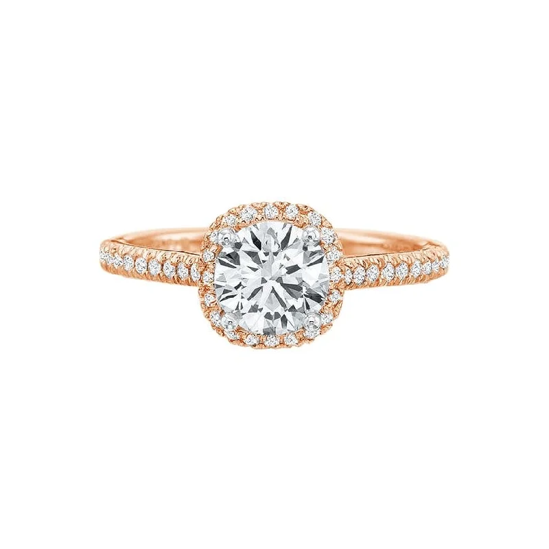 Tilted stone ring-New Aire Petite Cushion Halo Diamond Semi Mount Ring