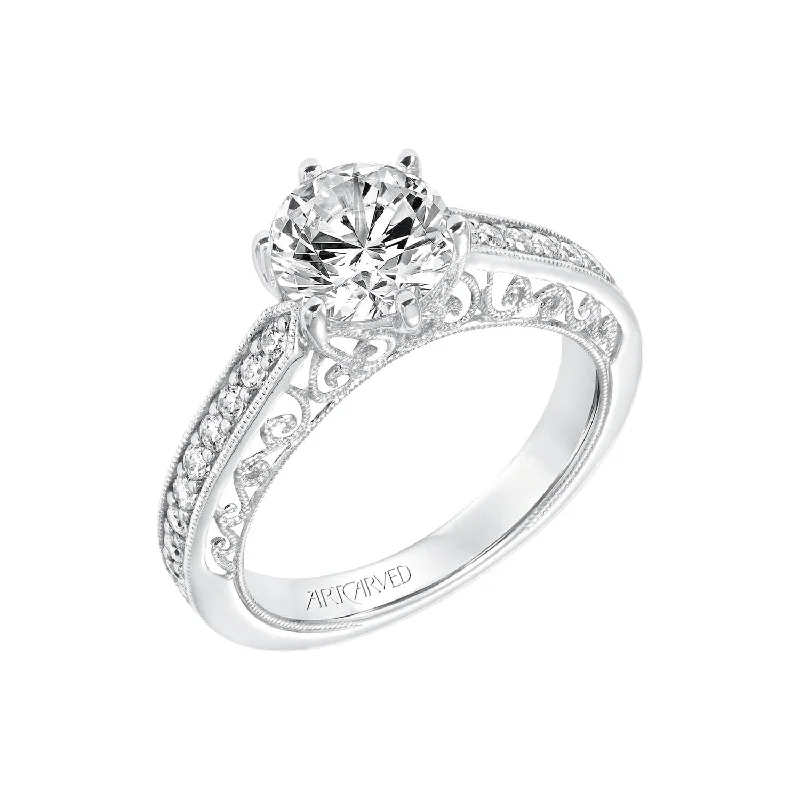 Delicate filigree ring-Cossette Diamond Semi Mount Ring