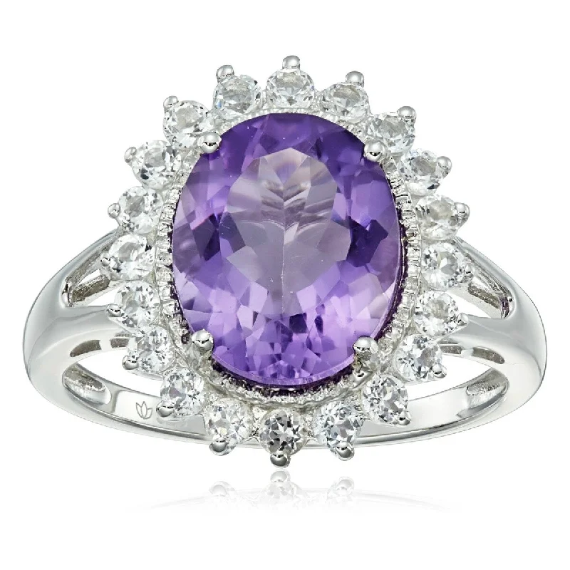 Twisted wire ring-925 Sterling Silver African Amethyst and White Topaz Ring