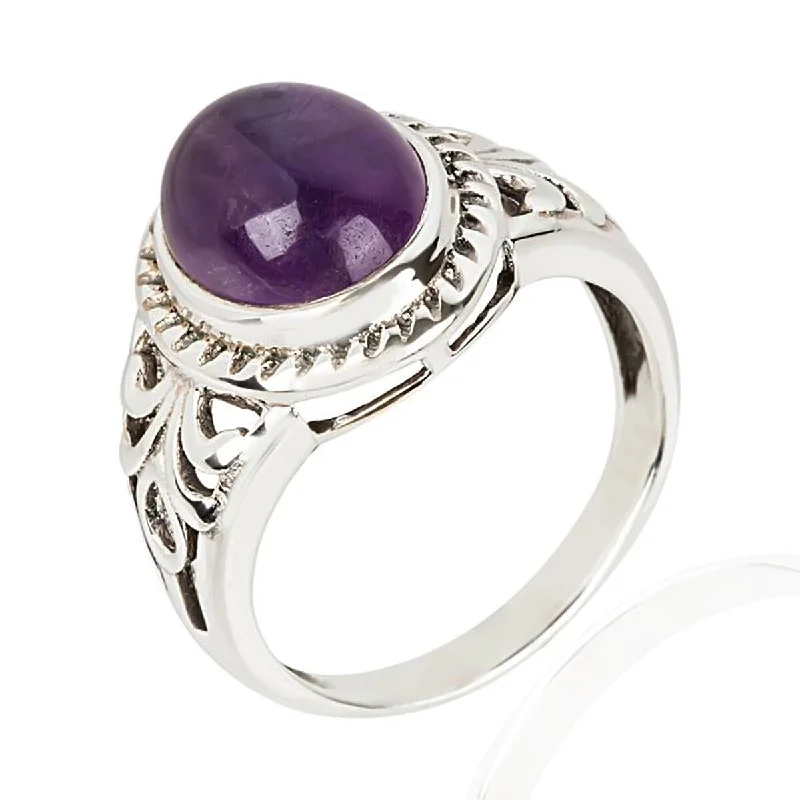 Cultural grooved ring-925 Sterling Silver African Amethyst Solitaire Ring