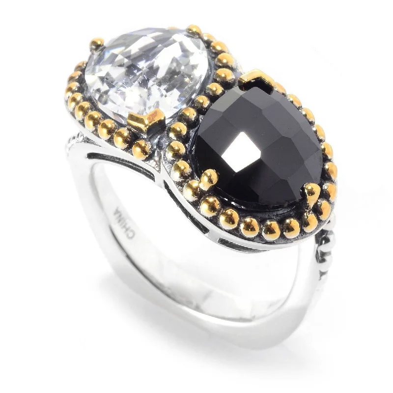 Ripple motif ring-925 Sterling Silver Black Spinel and White Topaz Gemstone Ring