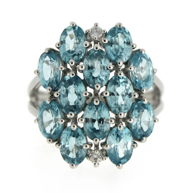 Vivid diamond ring-925 Sterling Silver Blue Zircon and White Natural Zircon Ring