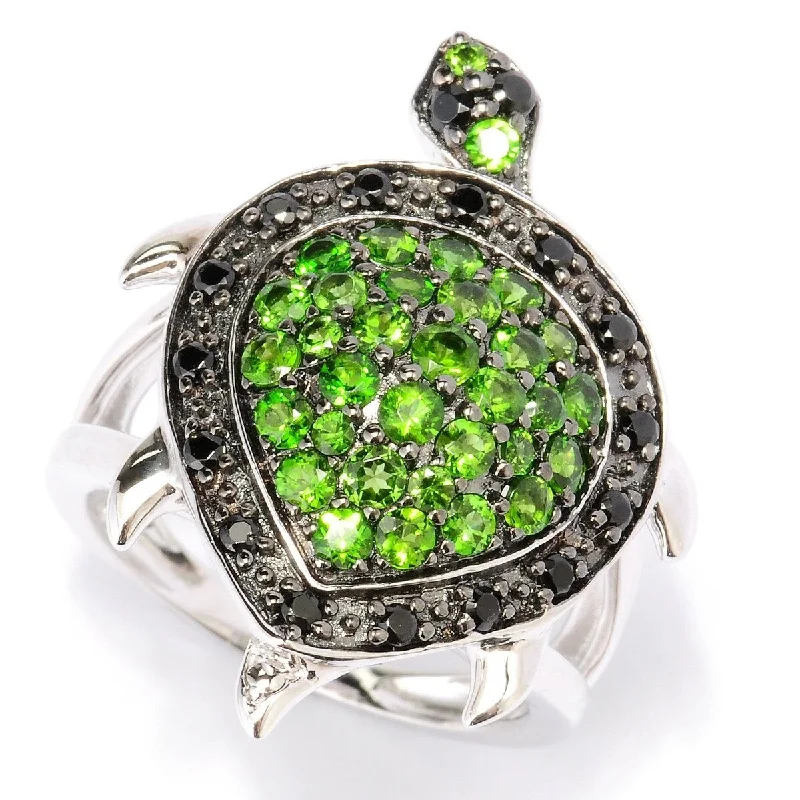 Satin cobalt ring-925 Sterling Silver Chrome Diopside and Smoky Quartz Ring