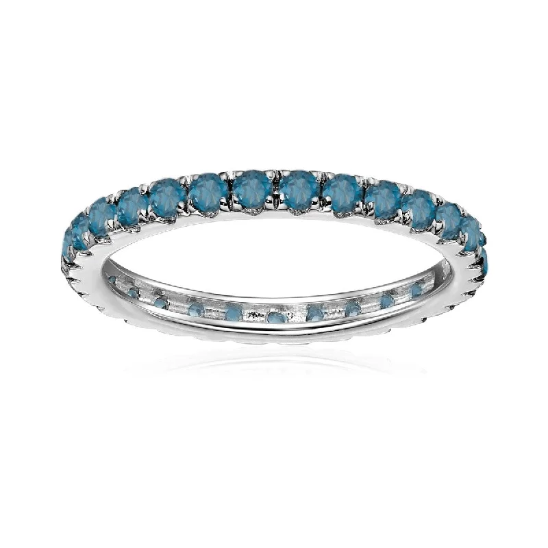 Packed sapphire ring-925 Sterling Silver London Blue Topaz Gemstone Eternity Band Rings