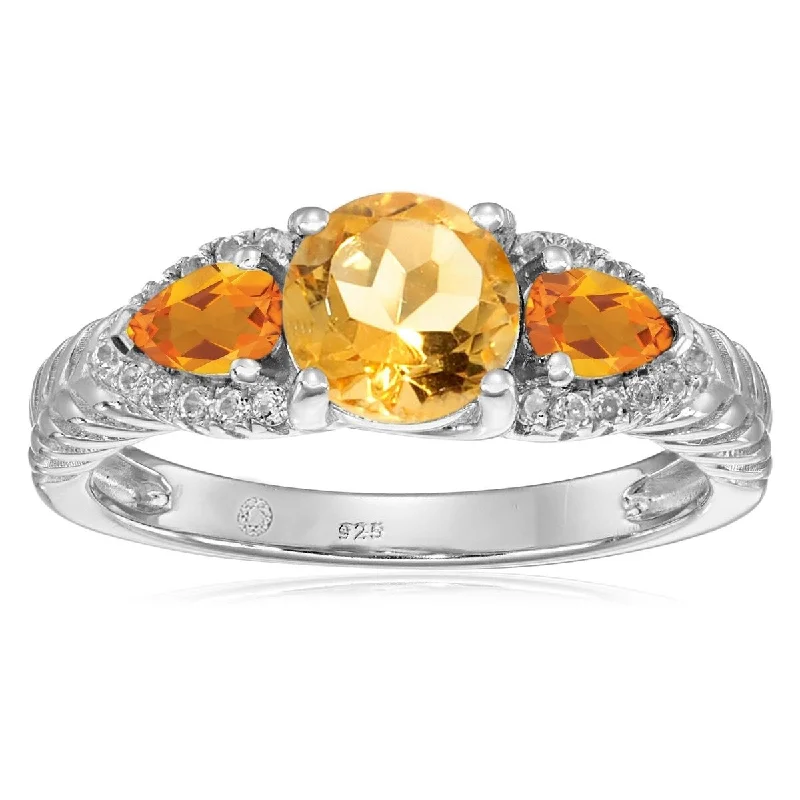 Sleek gem ring-925 Sterling Silver Madeira Citrine and White Topaz Ring