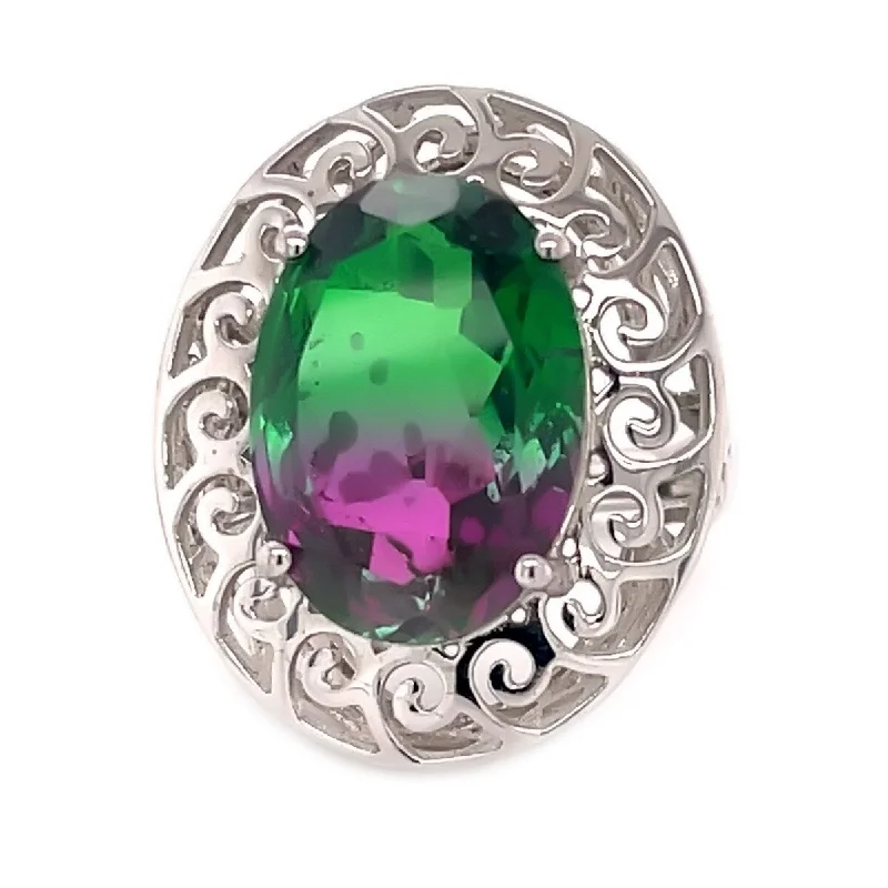 Recessed stone ring-925 Sterling Silver Multi Tourmaline Doublet Ring