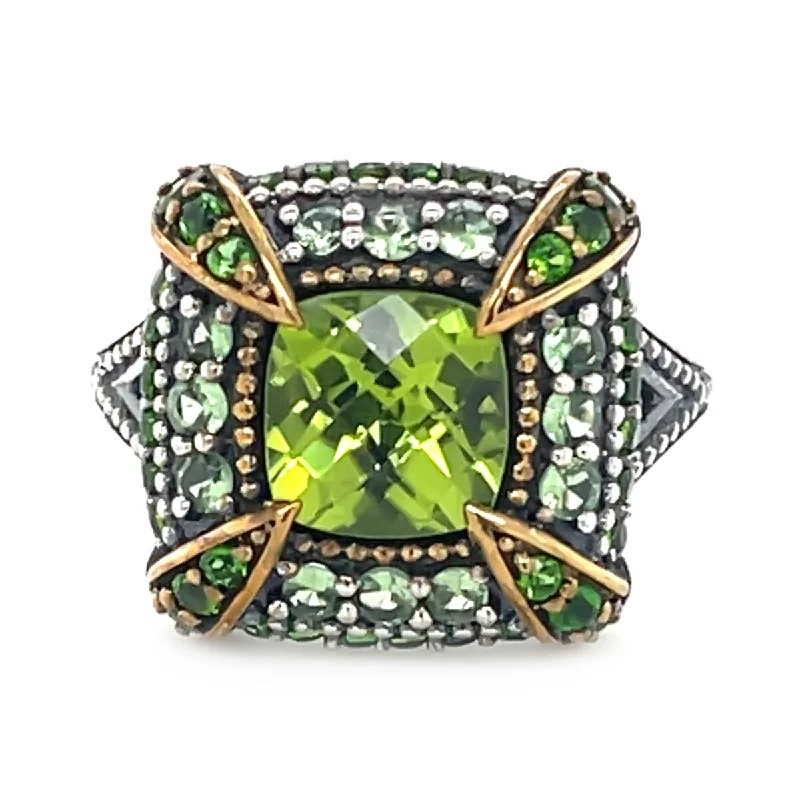 Shadow moon ring-925 Sterling Silver Peridot, Tsavorite, Chrome Diopside Ring