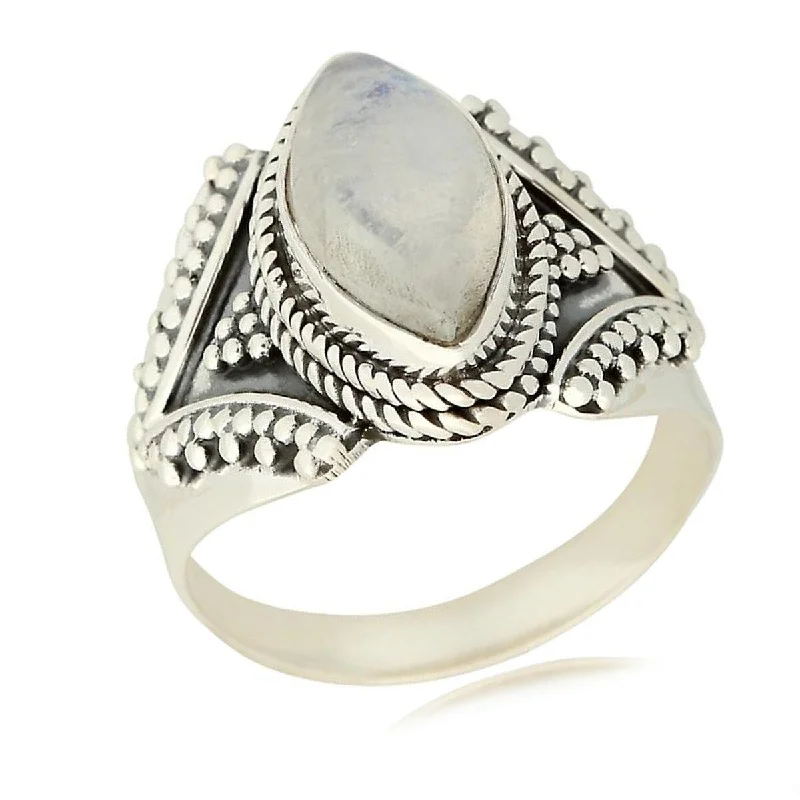 Sparkling spodumene ring-925 Sterling Silver Rainbow Moonstone Ring