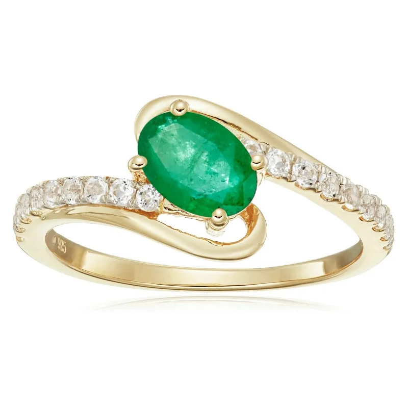 Cast gold ring-925 Sterling Silver Sakota Emerald and White Topaz Ring