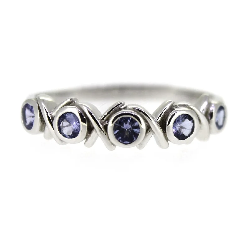 Vivid diamond ring-925 Sterling Silver Tanzanite 5-Stone Ring