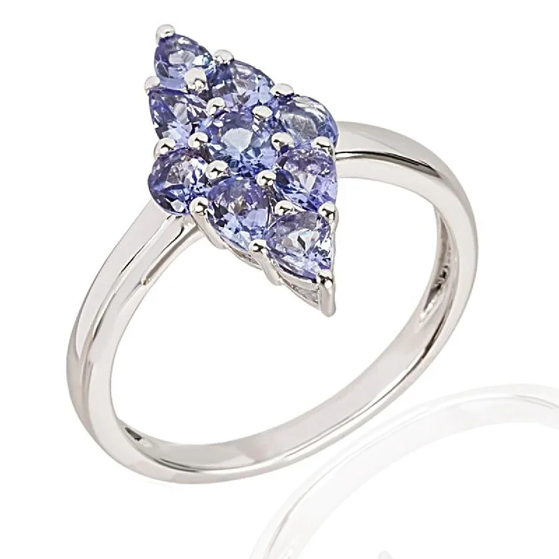 Flush-rim ring-925 Sterling Silver Tanzanite Cluster Ring