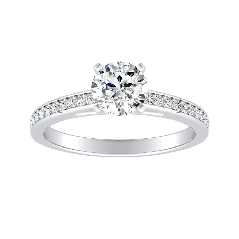 Gentle flow ring-Auriya 1/2ct Round Moissanite and Diamond Engagement Ring 1/6ctw 14k Gold