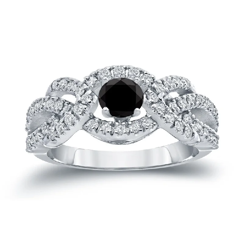 Seven-heart ring-Auriya 1 carat TW Braided Infinity Black Diamond Engagement Ring 14k Gold (H-I, I1-I2)