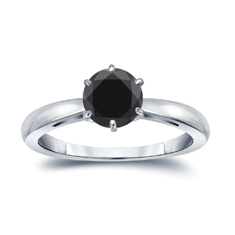 Shimmering cut ring-Auriya 14k gold 1 1/4 carat TW Round 6-prong Solitaire Black Diamond Engagement Ring