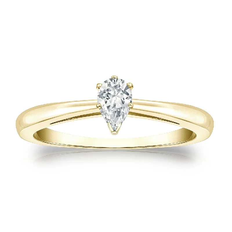 Matte quartzite ring-Auriya 14k Gold 1/3ctw Pear Shape Solitaire Diamond Engagement Ring (G-H, SI1-SI2)