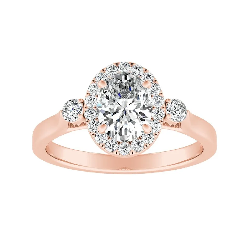 Worn rim ring-Auriya 14k Gold 1ctw Oval 3-stone Halo Diamond Engagement Ring