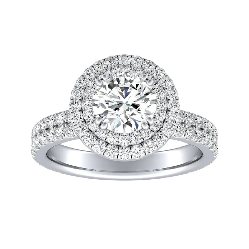 High band ring-Auriya 14k Gold 2 1/2ct Moissanite Double Halo Diamond Engagement Ring 9/10ctw