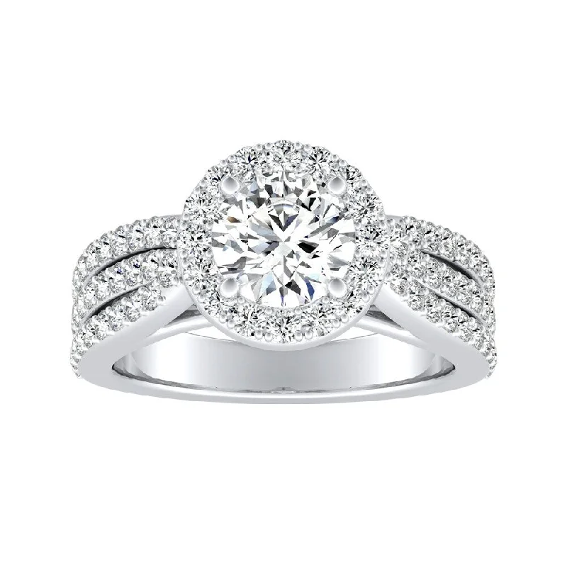 Suspended diamond ring-Auriya 14k Gold 2 1/2ct Round Moissanite and 3/4ct TDW Halo Diamond Engagement Ring