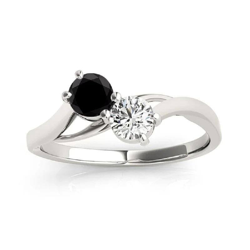 Narrow shank ring-Auriya 14k Gold 2/3ctw 2-stone White and Black Diamond Engagement Ring (H-I, SI1-SI2)