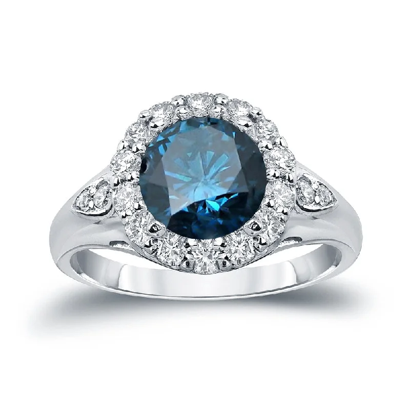 Sharp gem ring-Auriya 14k Gold 3 1/3ctw Round Halo Blue Diamond Engagement Ring (H-I, SI1-SI2)